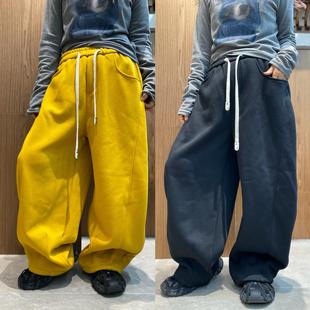 美式 高腰直筒卫裤 复合绒韩版 休闲裤 女2024秋冬新款 纯色褶皱阔腿裤