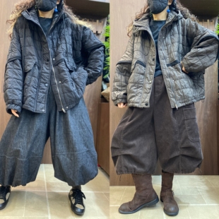 韩版方格子复古文艺连帽棉服女短款宽松百搭拉链棉袄外套冬季保暖