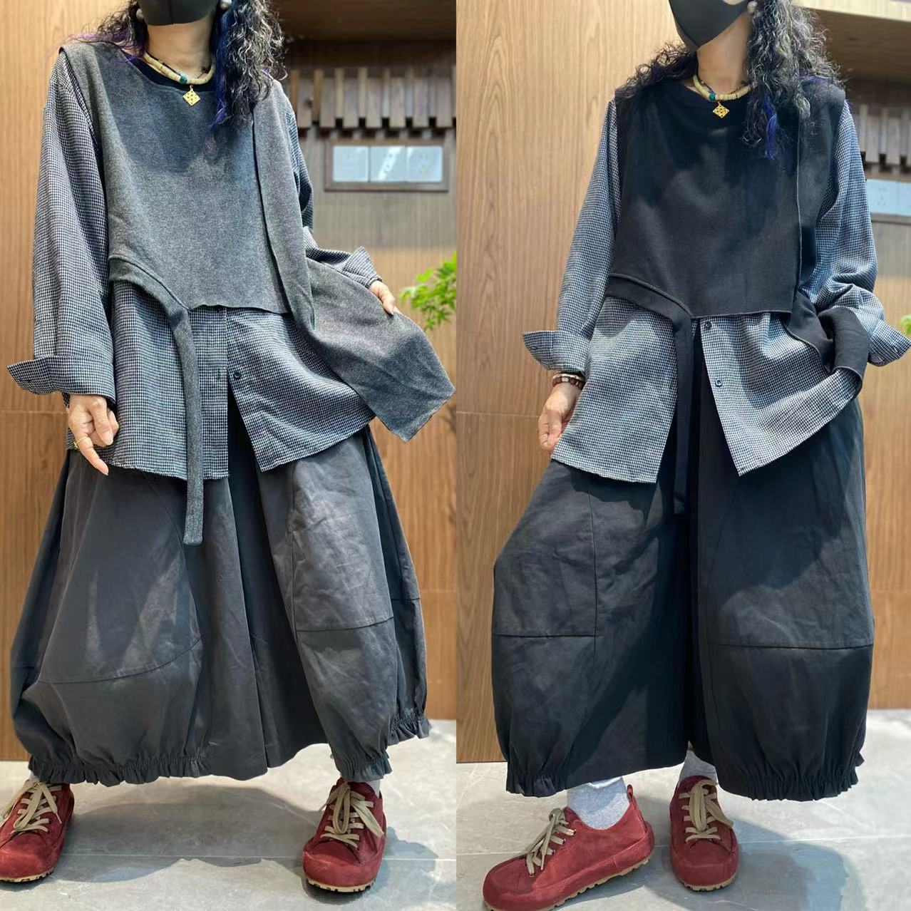 复古大码休闲假两件衬衫女2025秋季新款宽松显瘦百搭长袖上衣