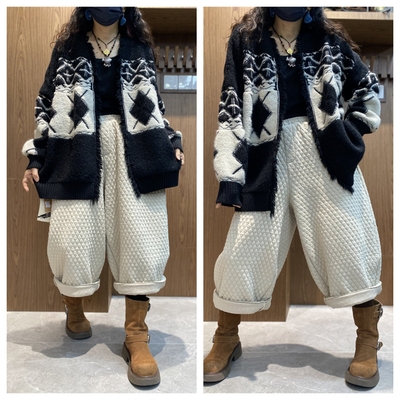 正品菱格设计流苏毛绒外套女2025秋冬新款黑白简约大码落肩袖减龄