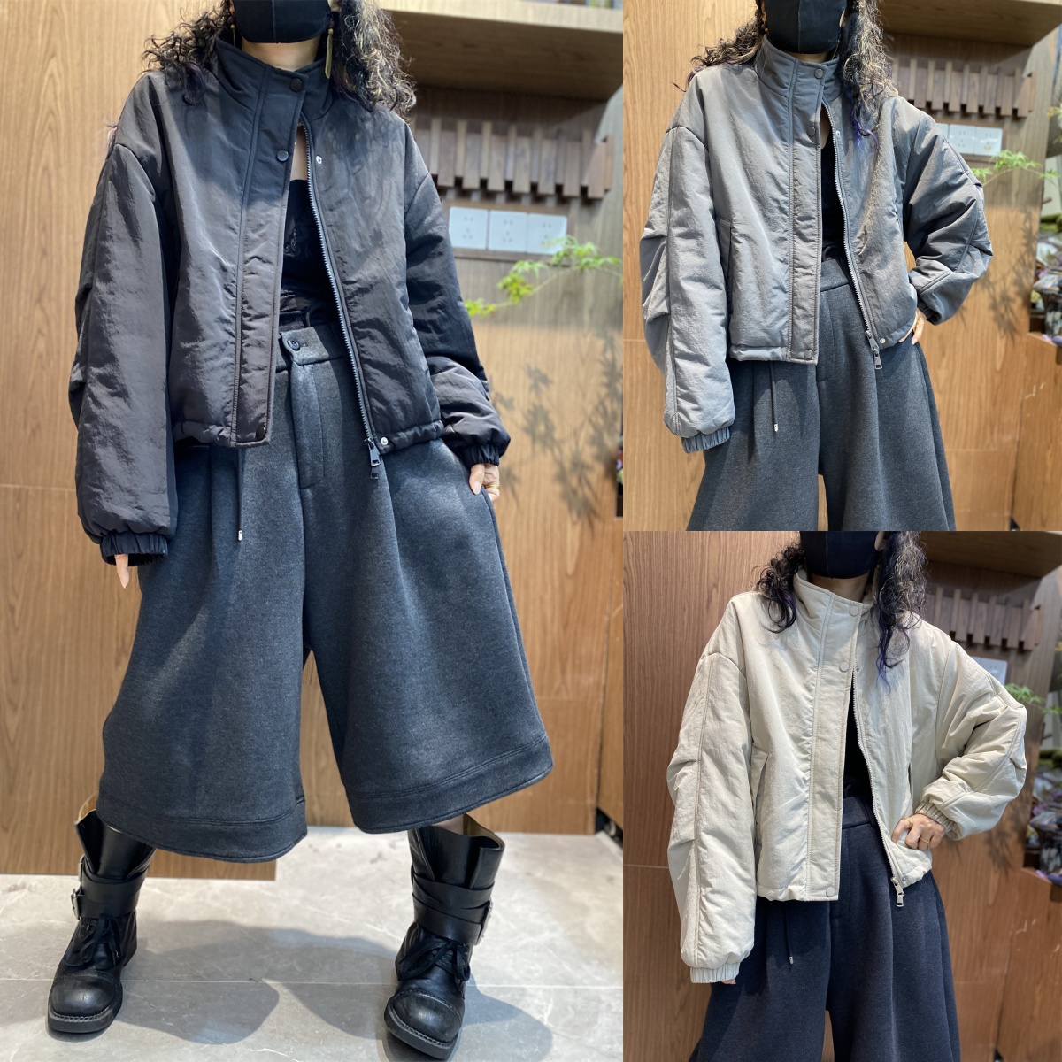 纯色简约短款夹棉外套女2025秋冬新款宽松立领单排扣拉链棉服