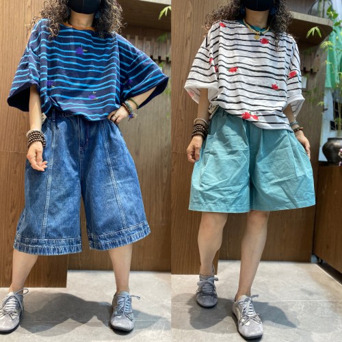 棉质夏款新款条纹印花短袖T恤女宽松圆领套头百搭减龄经典款上衣