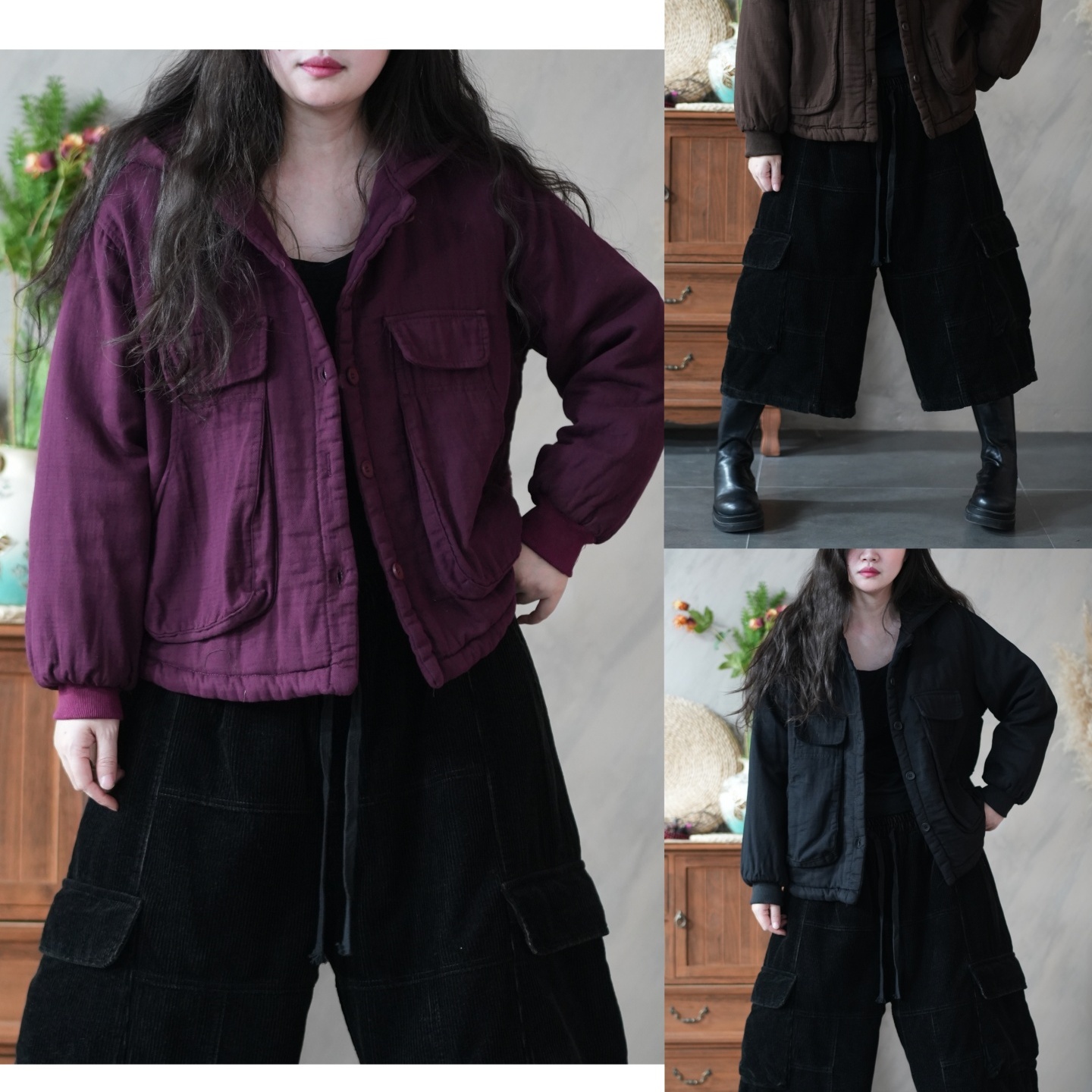 工装风连帽棉衣女宽松显瘦加厚保暖外套百搭通勤棉服