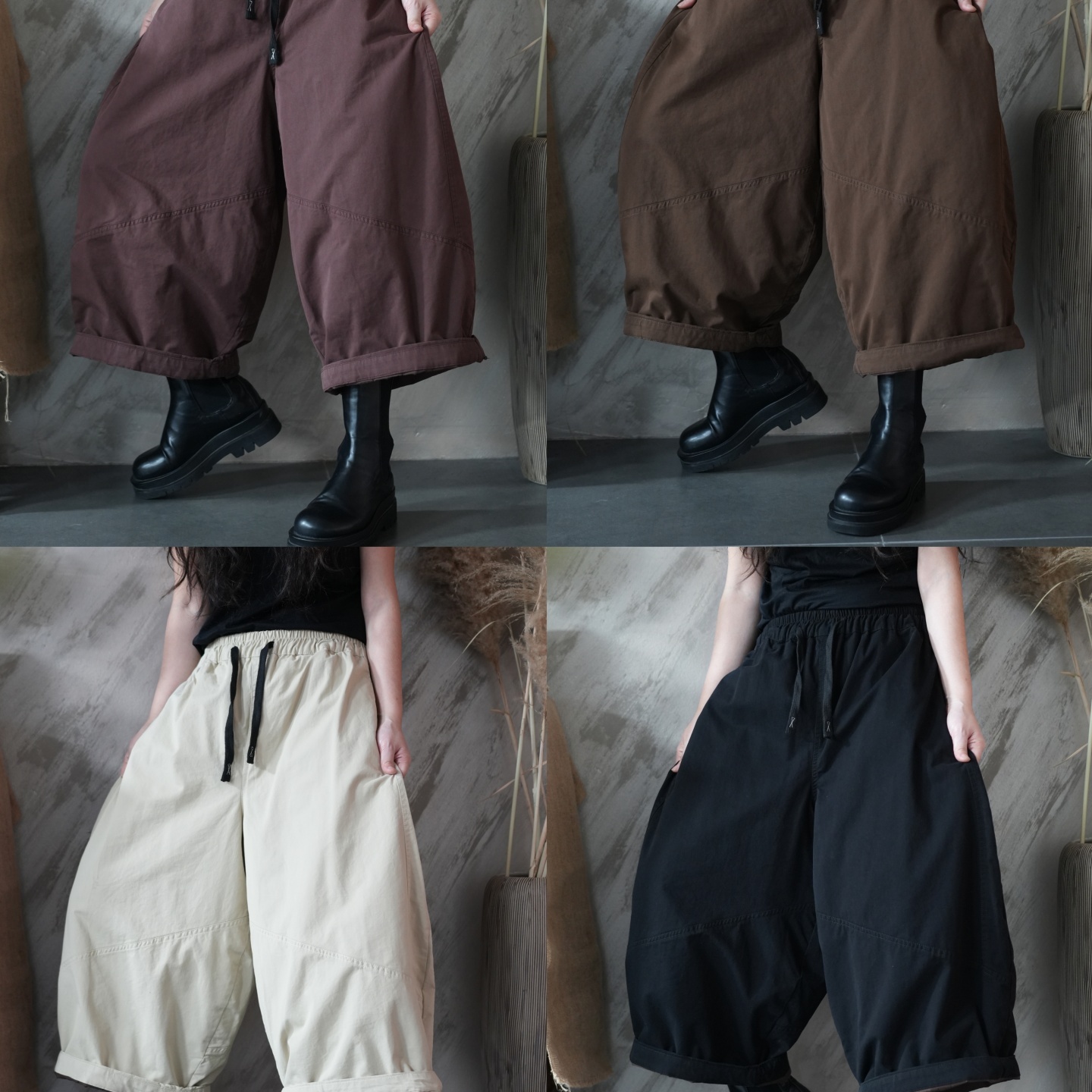 大裤腿冬季夹棉复古质感宽松哈伦裤女九分裤百搭大码显瘦舒适女裤