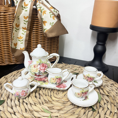 1：6娃娃屋茶具欧式水杯水壶套装鎏金高档陶瓷茶具过家家玩具礼品