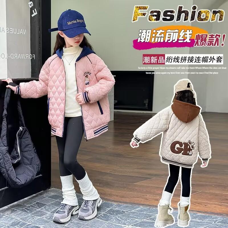 女童加绒棒球服棉衣秋冬款
