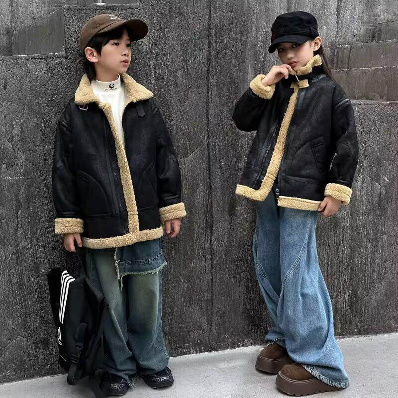 羊羔毛麂皮绒机车服夹克