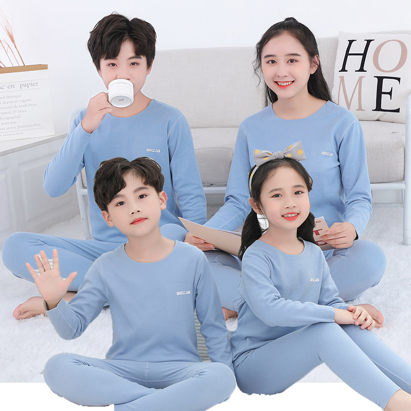 青少年秋衣秋裤薄款德绒恒温无痕男女童打底保暖内衣亲子睡衣套装