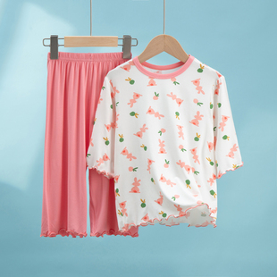 七分卡通家居空调女孩宝宝家居服套装 儿童睡衣女童夏季 莫代尔薄款