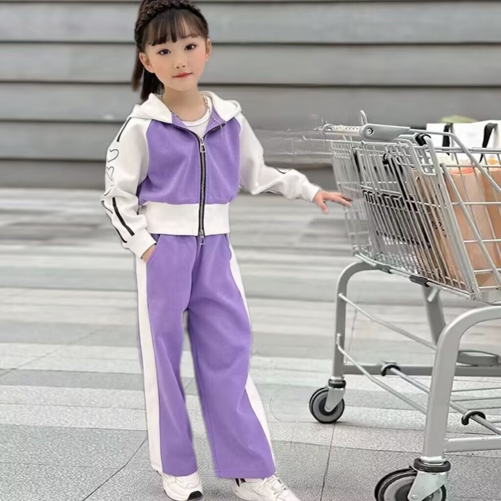 女童春秋纯棉连帽运动两件套套装