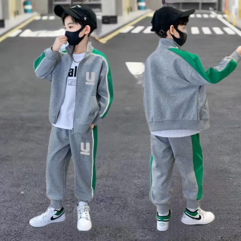 童装男童运动春秋款2025新款儿童休闲时尚两件套装潮立领卫衣开衫