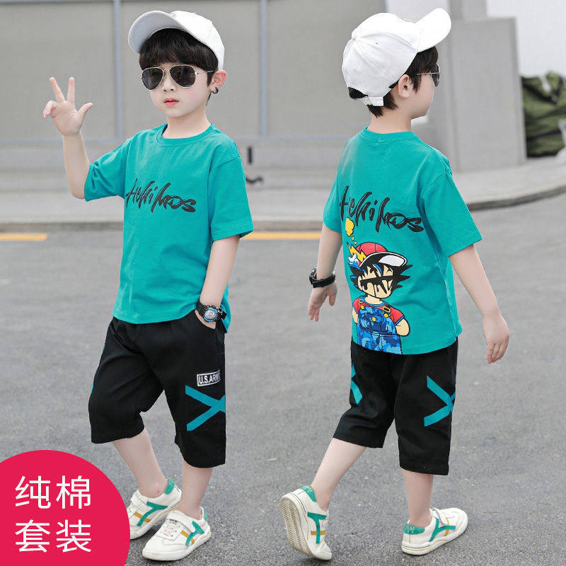 童装男童夏季运动套装儿童洋气时髦短袖短裤二件套2025大童夏装潮