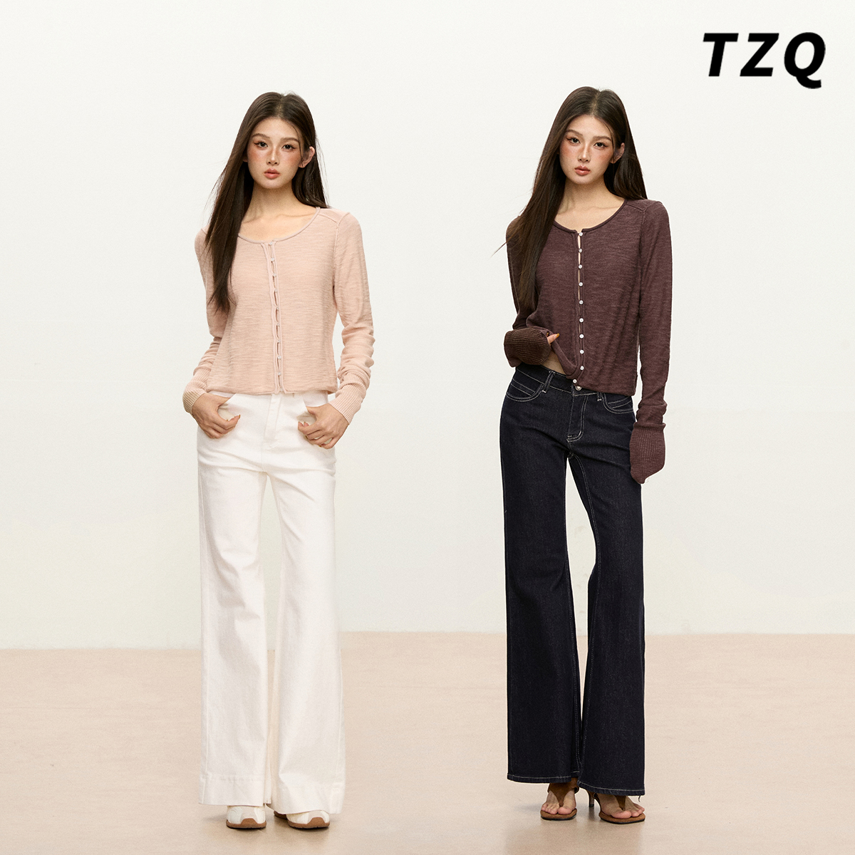 韩系纯色简约毛针织衫开衫