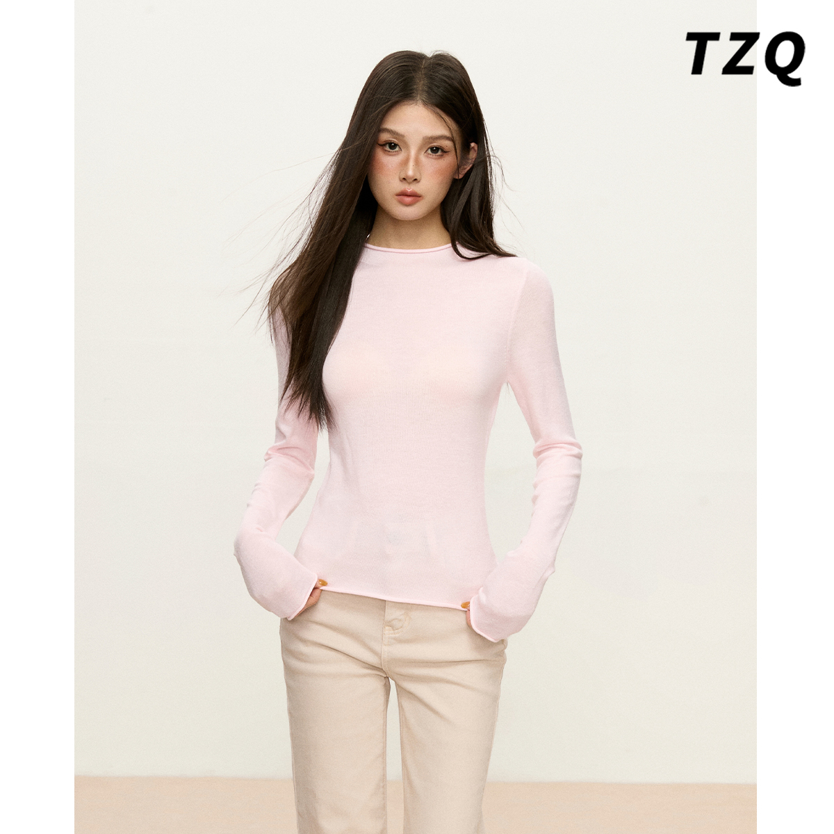 韩版半高领针织长袖T恤