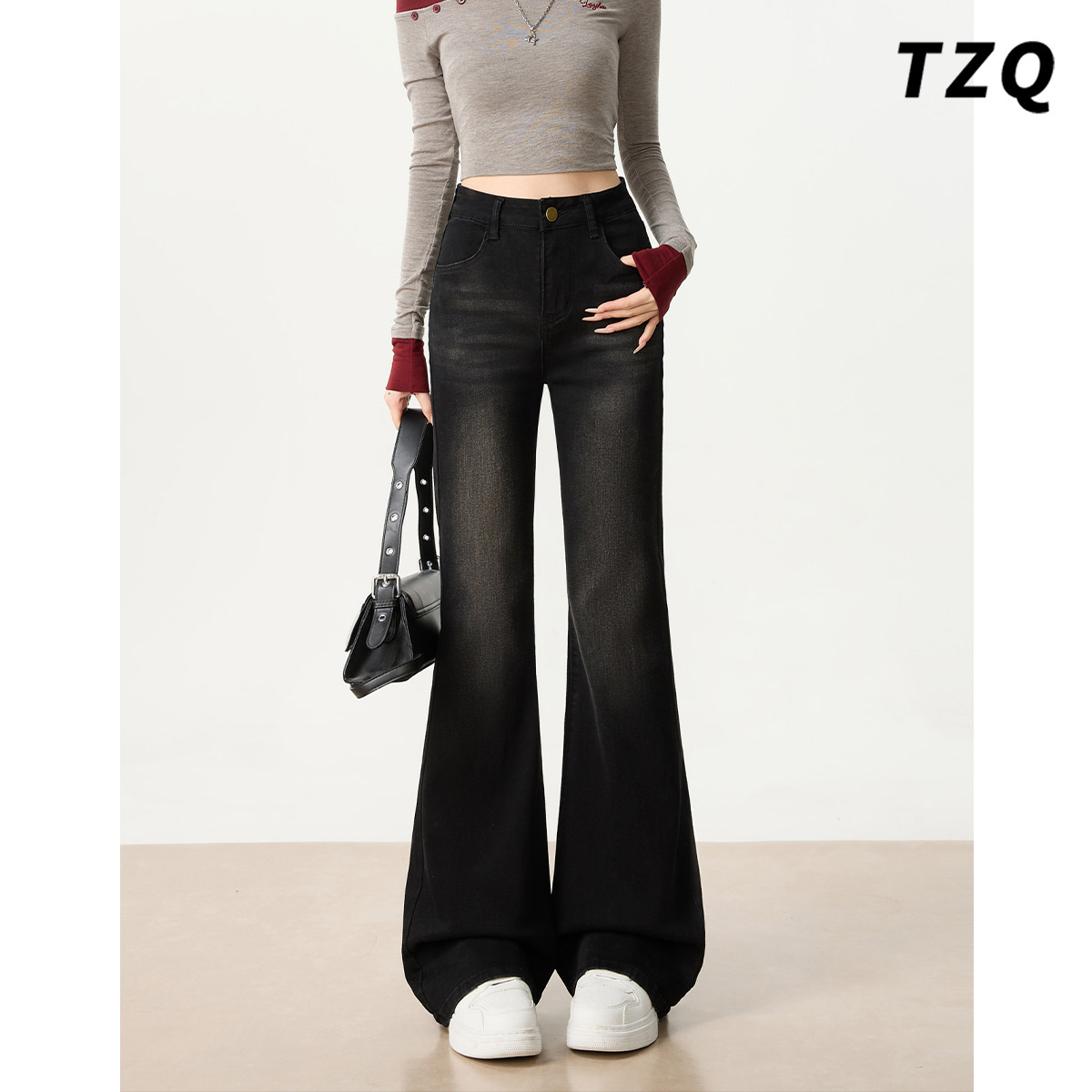 黑色微喇牛仔裤女2025冬季新款