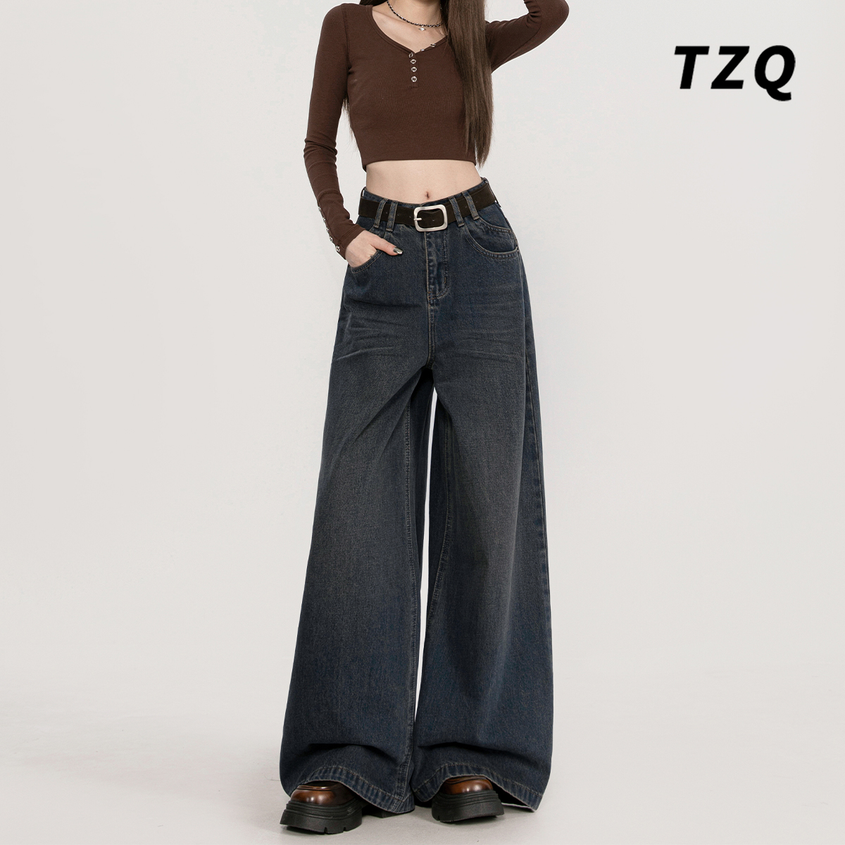 复古高腰垂感牛仔裤女2025秋季