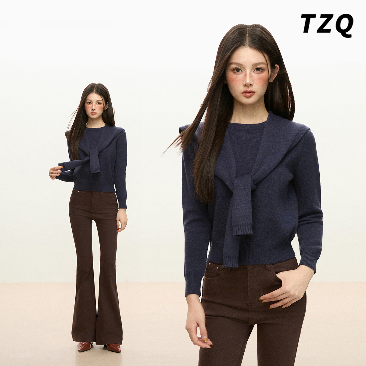 内搭毛衣针织衫披肩系带打底上衣