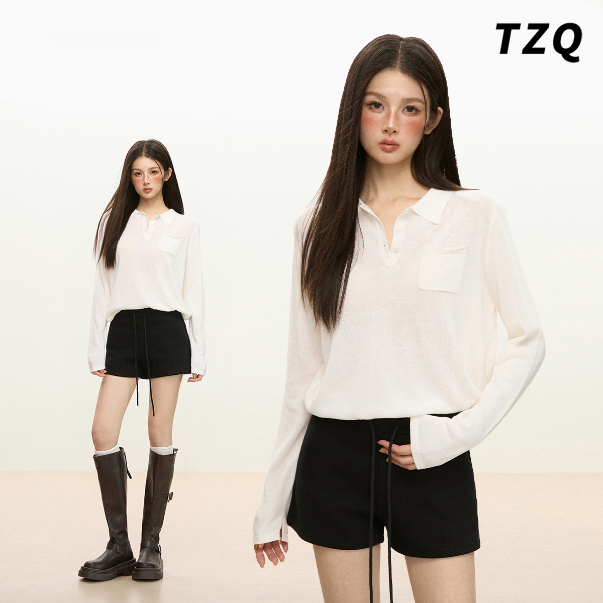 气质简约宽松休闲长袖T恤上衣女