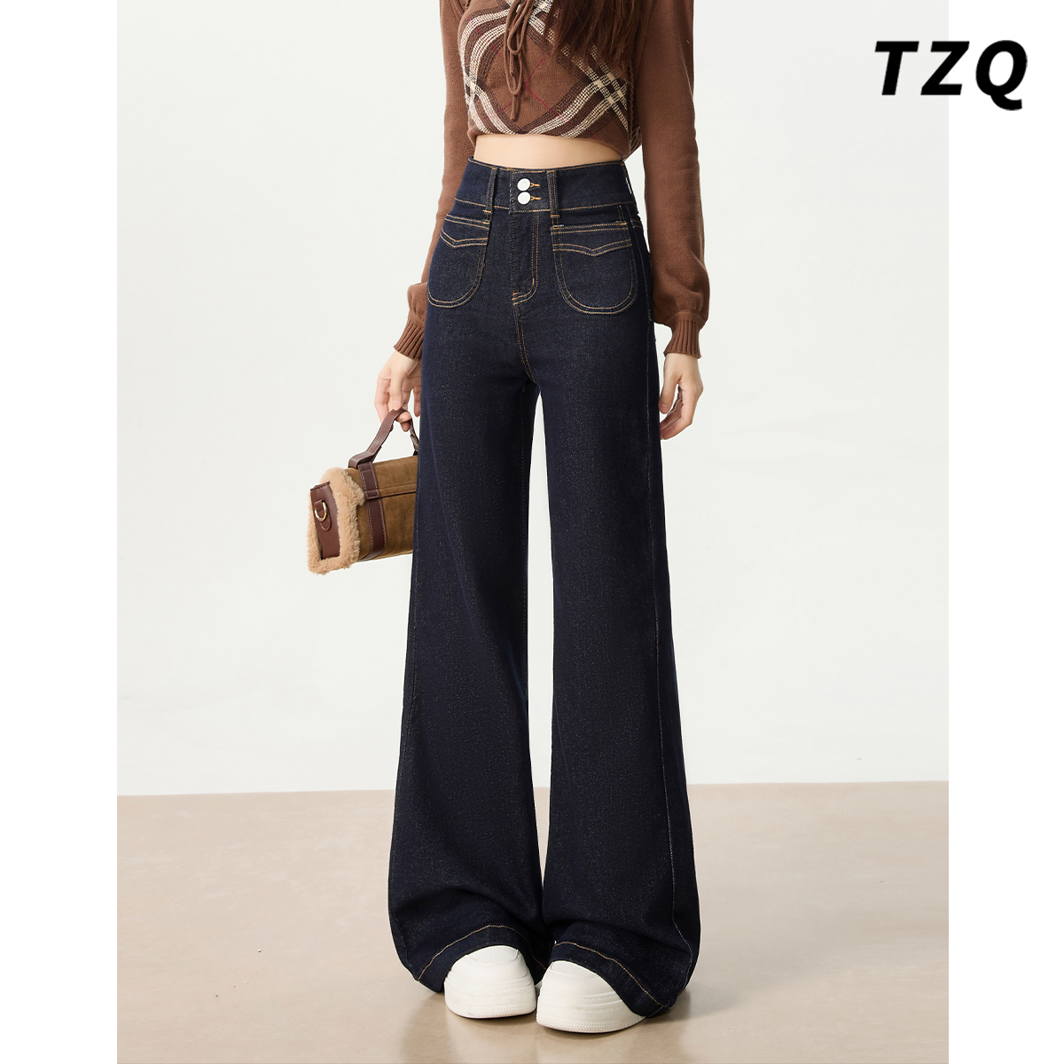 高腰微喇牛仔裤女2025冬季新款