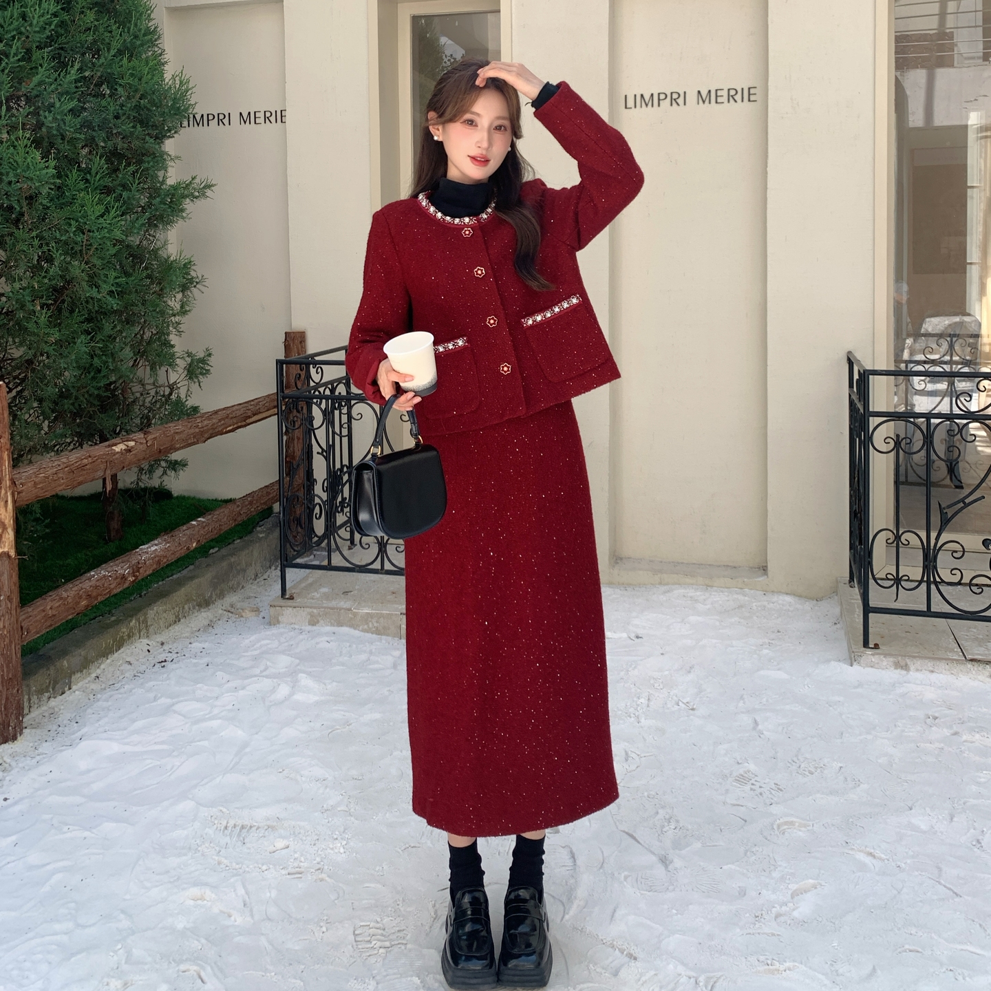 2025冬季新款现货小香风闪闪的红色套装#25203-P205-K308,女装套装/套裙,唛多 2025冬季新款现货小香风闪闪的红色套装#25203-P205-K308,女装套装/套裙,唛多