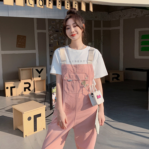 白色炸街设计感背带裤女2025春夏季新款宽松小个子减龄直筒连体裤图片