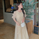 茶歇法式减龄连衣裙女2023夏季新款法式温柔风质感高级感初恋长裙，女装连衣裙，唛多