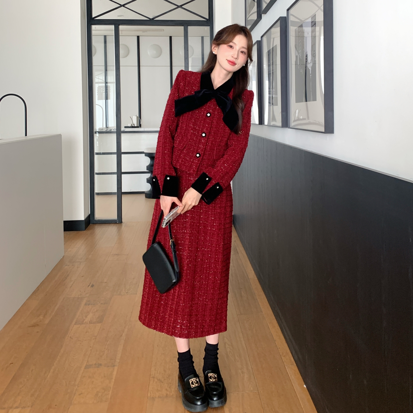 2025冬季新款现货时髦穿搭毛呢加厚套装配蝴蝶结#25205-P205-K308,女装套装/套裙,唛多 2025冬季新款现货时髦穿搭毛呢加厚套装配蝴蝶结#25205-P205-K308,女装套装/套裙,唛多