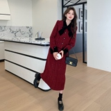 2025冬季新款现货时髦穿搭毛呢加厚套装配蝴蝶结#25205-P205-K308，女装套装/套裙，唛多