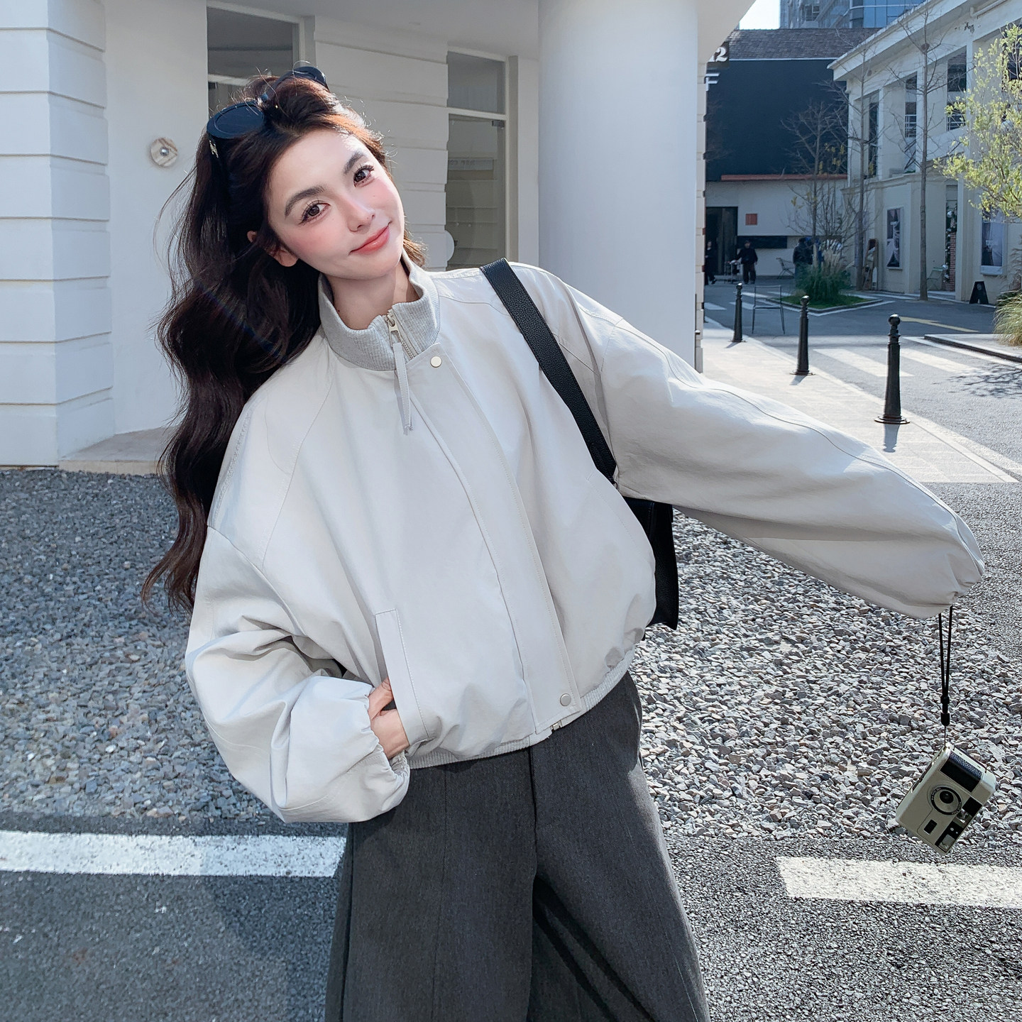 2026春季新款现货灰色外套#6013-P165-k258，女装短外套，唛多