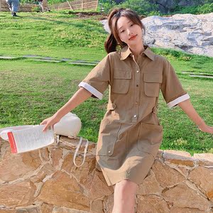 韩系工装polo领甜酷连衣裙女2025夏季新款收腰显瘦气质a字短裙子图片
