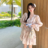 早春法式碎花连衣裙女小个子2025年新款超好看甜美收腰显瘦碎花裙，女装连衣裙，唛多