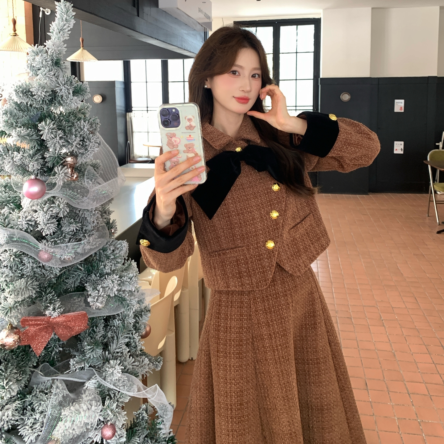 2025冬季新款现货现货卡其色小香风套装加棉#25207-P195-K288，女装套装/套裙，唛多