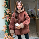 2025冬设计感安可拉红皮毛一体拼接羽绒服#1167-P305-K458，女装羽绒服，唛多