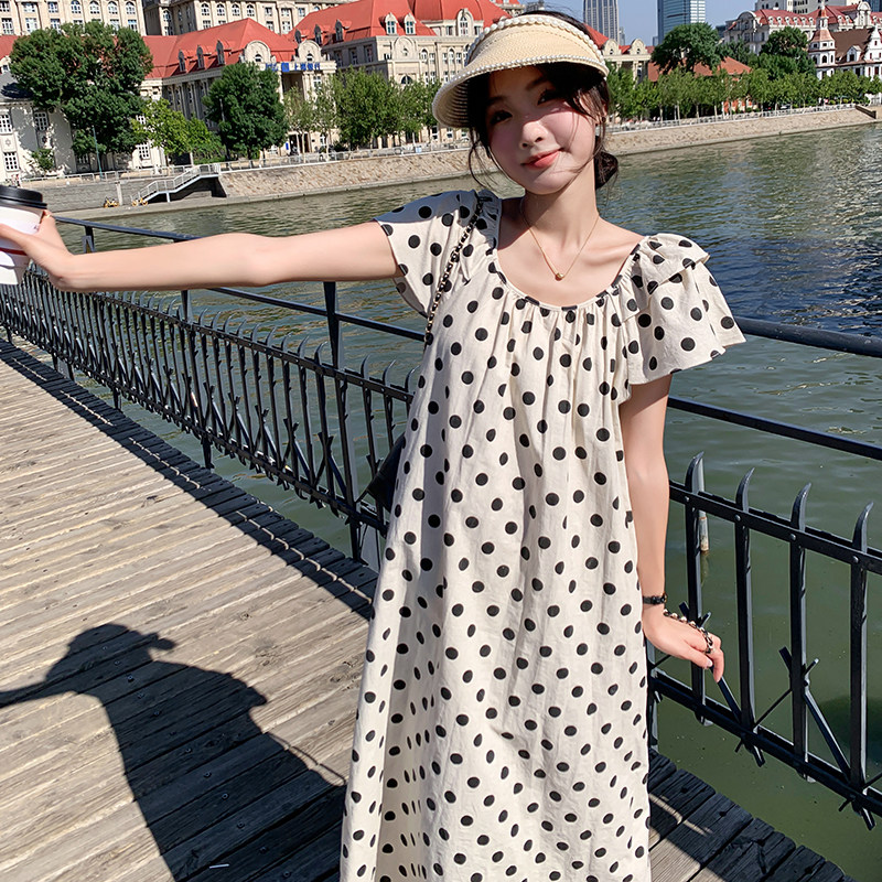 2026年夏款现货甜美风通勤时尚波点连衣裙#3097-P105-K158，女装连衣裙，唛多