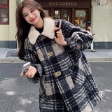 2025冬款现货格子毛呢外套配针织领#3128-P165-K248，女装毛呢外套，唛多