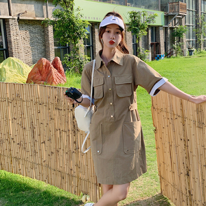 韩系工装polo领甜酷连衣裙女2025夏季新款收腰显瘦气质a字短裙子图片