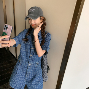 蓝色牛仔连体裤女2023年夏季新款法式小个子别致高级感气质连衣裤图片