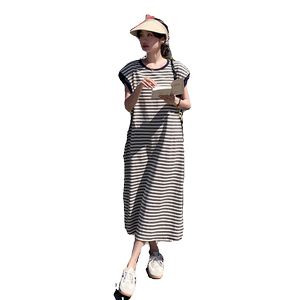 韩系减龄气质条纹t恤连衣裙女夏2025新款慵懒松弛感宽松休闲长裙图片