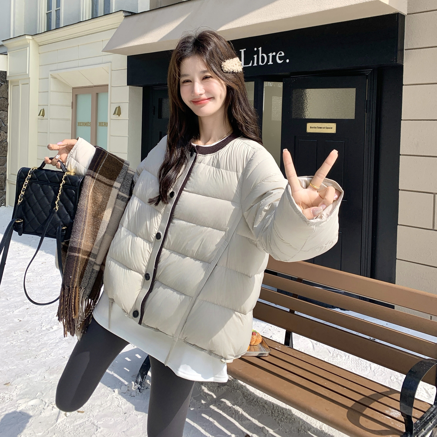 2025冬季新款现货羽绒服90绒米灰色#25250-P285-K428，女装羽绒服，唛多