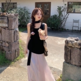 黑色无袖背心上衣套装女2025夏季新款设计感小众显瘦半身裙两件套，女装套装/套裙，唛多