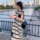 可盐可甜减龄条纹连衣裙女2025夏季新款韩版宽松显瘦休闲T恤裙子，女装连衣裙，唛多
