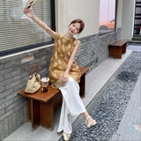 今年流行复古提花无袖背心阔腿裤两件套女2025夏季新款慵懒风气质，商品下架区，唛多