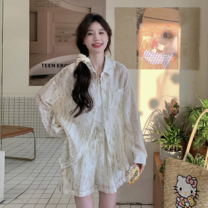 2025夏季新款2件套衬衣短裤2色入#1053-P115-K168