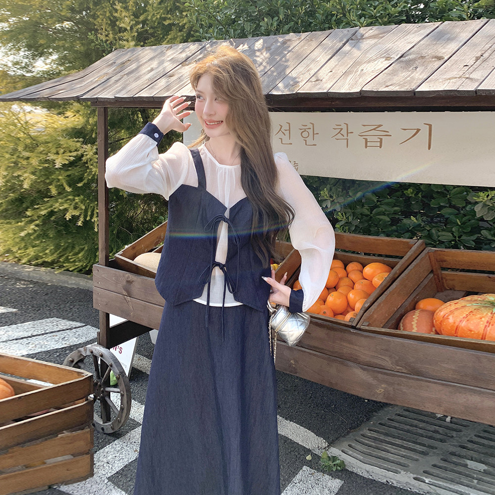 轻薄假两件上衣半身裙女夏2025新款ootd穿搭小众不撞款,女装连衣裙,唛多