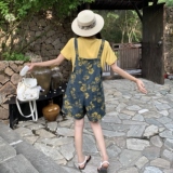 学院风碎花牛仔背带裤套装女夏2025新款小个子两件套大方得体韩系，女装套装/套裙，唛多