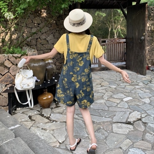 学院风碎花牛仔背带裤套装女夏2025新款小个子两件套大方得体韩系图片