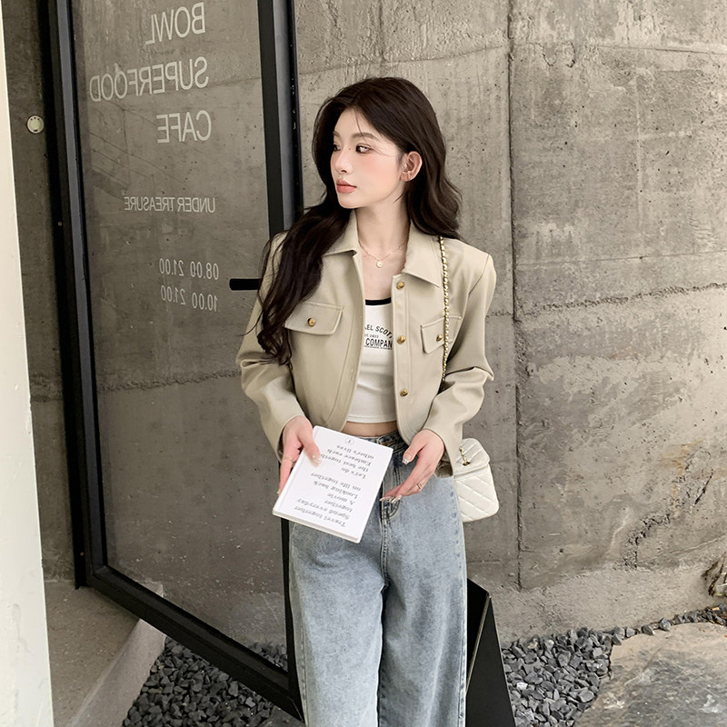 2026年春款现货简约时尚百搭短款软皮皮衣【2色】#3125-P125-K178，女装皮衣，唛多