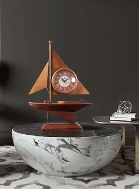 2025新款立体座钟复古铁艺帆船台钟表创意家用客厅咖啡厅酒吧摆件