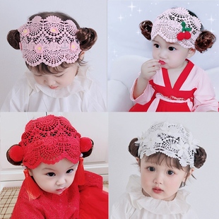 婴儿发带发箍一周岁3 12个月超萌可爱红色公主风女宝宝假发头饰
