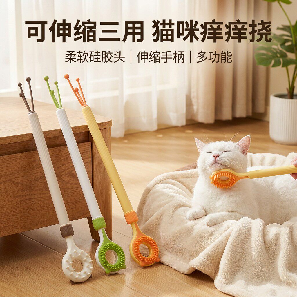 可伸缩猫咪按摩刷硅胶柔软三用